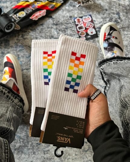 Medias Vans Blancas Cuados Arcoiris
